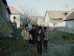 Chlapi idú cestou z lesa