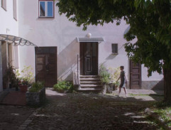 Anežka jde přes dvůr