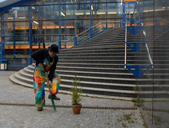 zasazení kytky u stanice metra