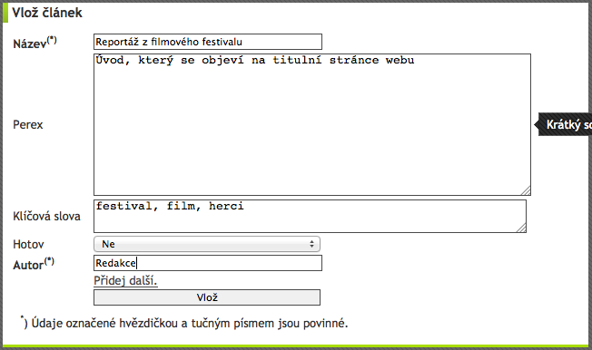 Jak vložit nový článek